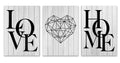 Nordic diamond heart black & white canvas prints bedroom wall art