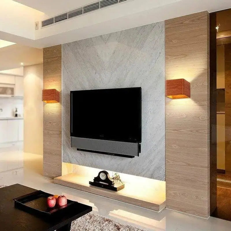 Nordic faux wooden cube wall light for bedroom