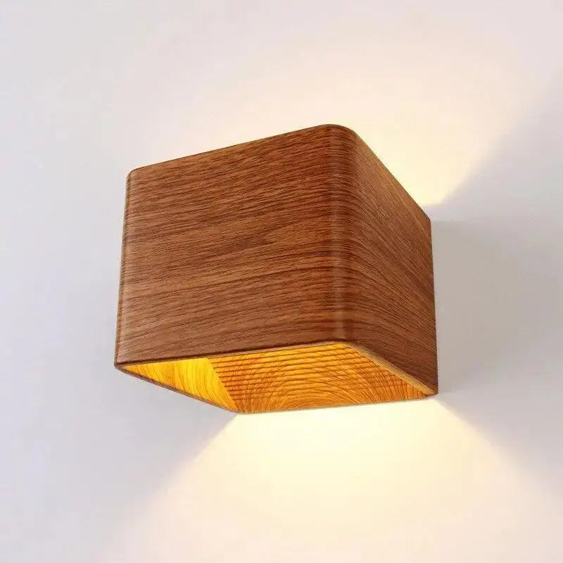Nordic faux wooden cube wall light for bedroom