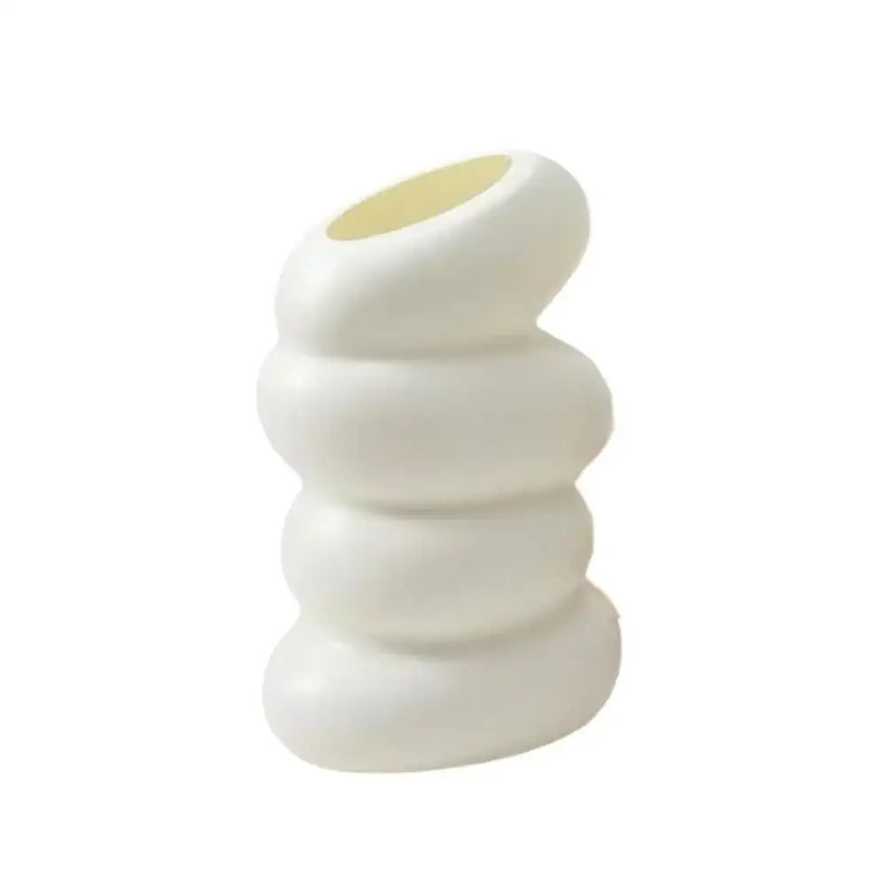 Modern matte white stacked ceramic flower vase living room decor