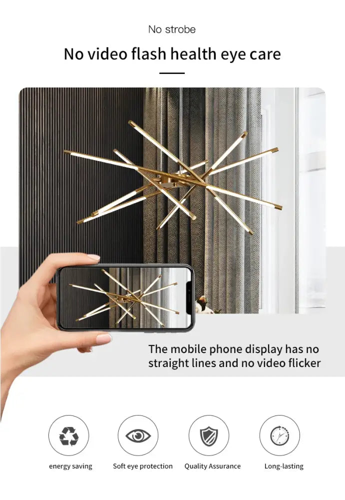 Modern gold led chandelier with remote control for dining room