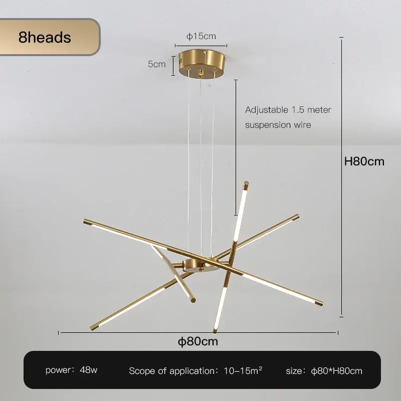 Modern gold led chandelier with remote control for dining room
