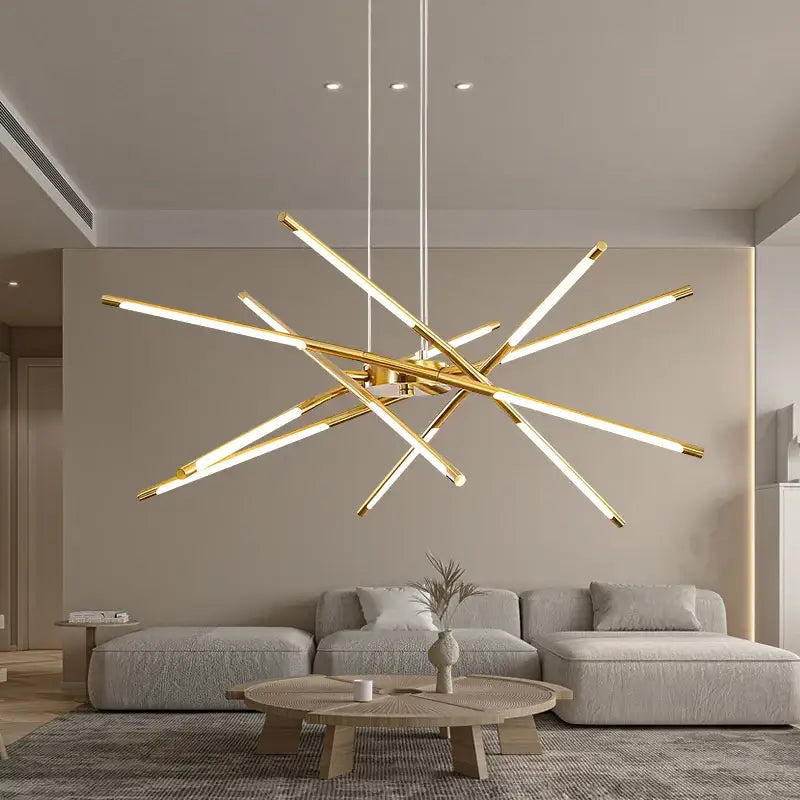 Modern gold led chandelier with remote control for dining room