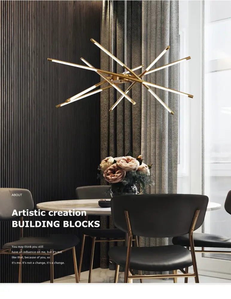 Modern gold led chandelier with remote control for dining room
