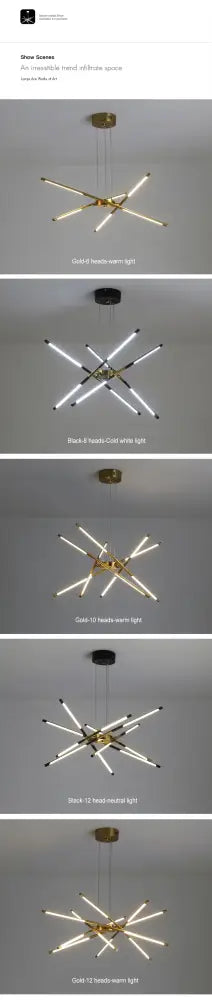 Modern gold led chandelier with remote control for dining room