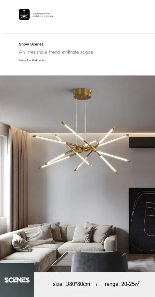 Modern gold led chandelier with remote control for dining room