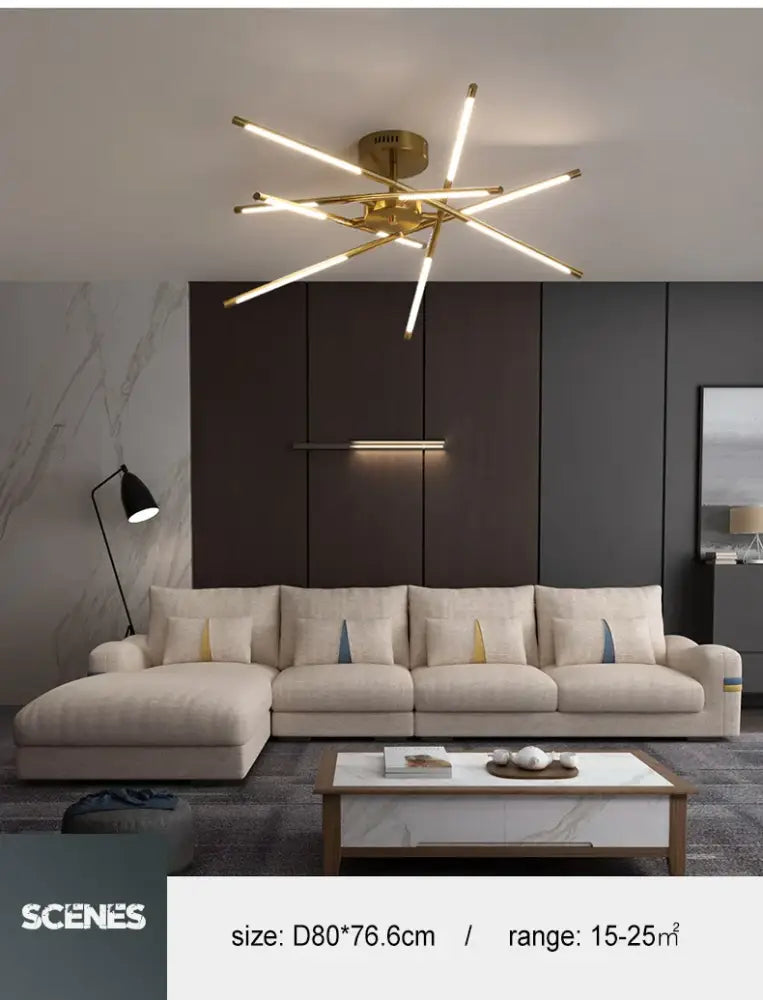 Modern gold led chandelier with remote control for dining room