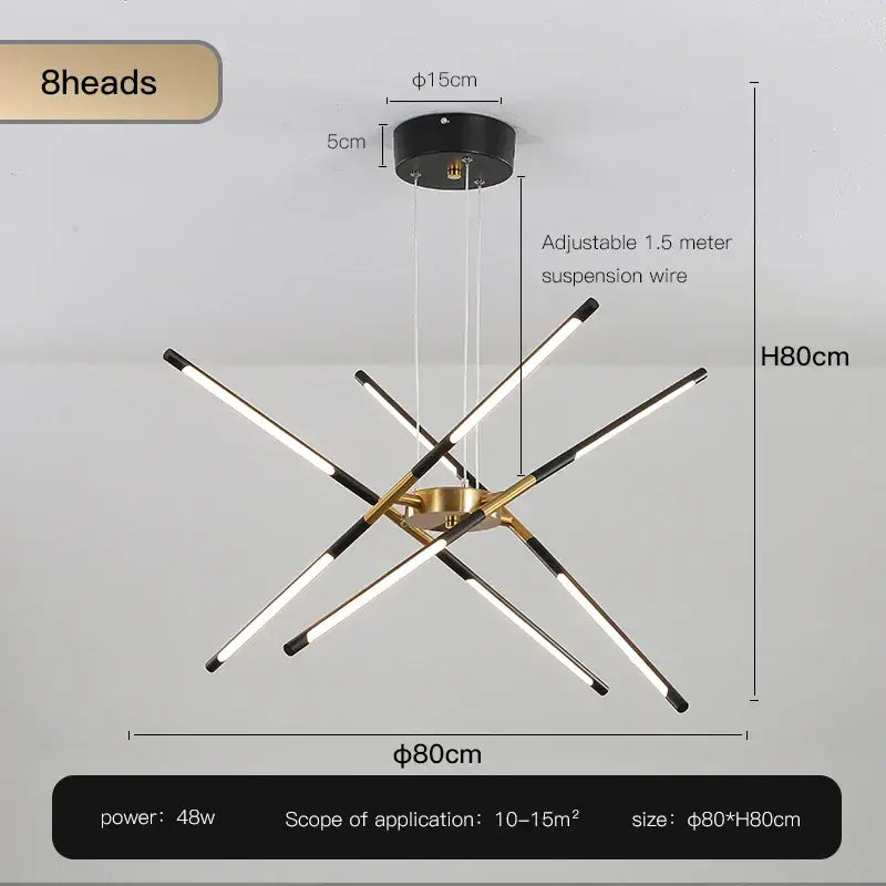 Modern gold led chandelier with remote control for dining room