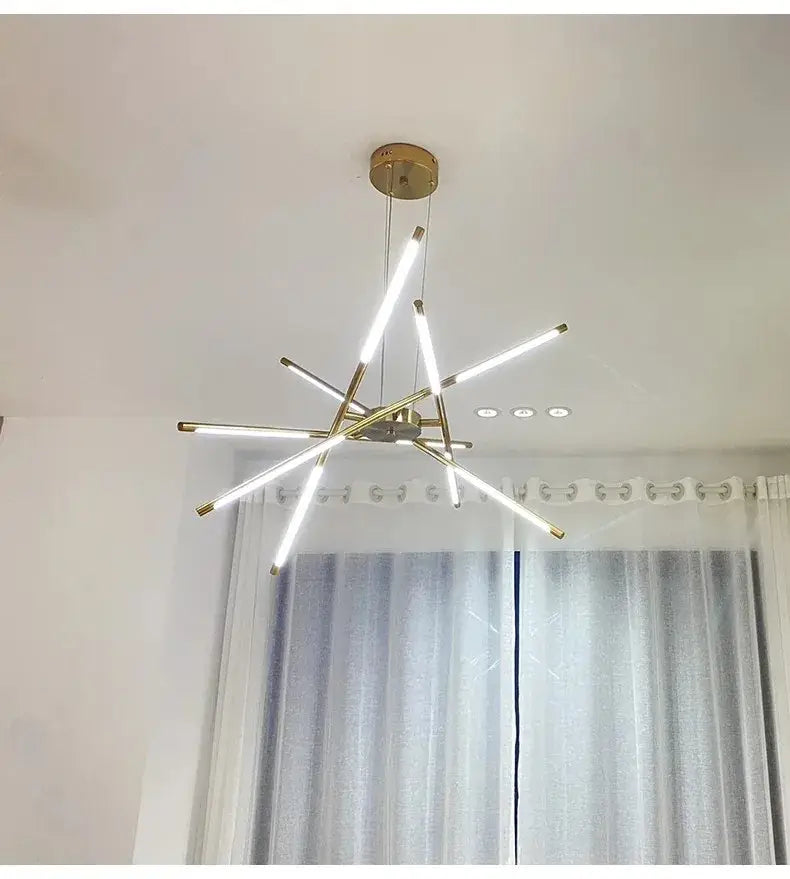Modern gold led chandelier with remote control for dining room