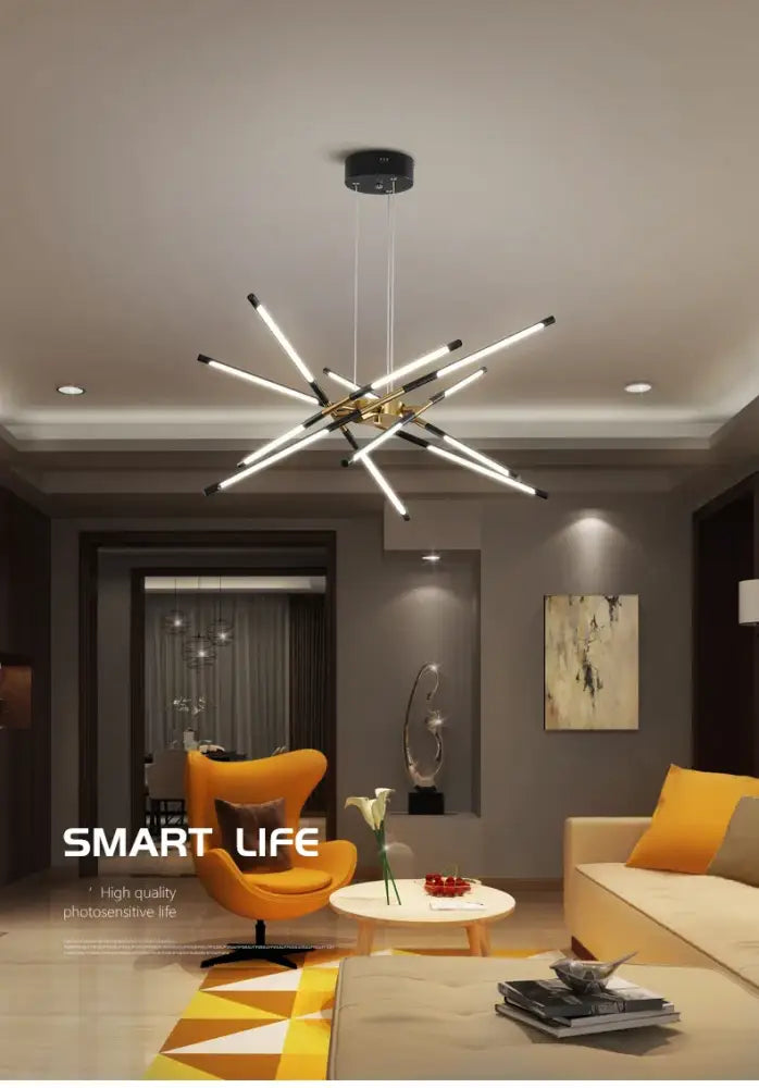 Modern gold led chandelier with remote control for dining room