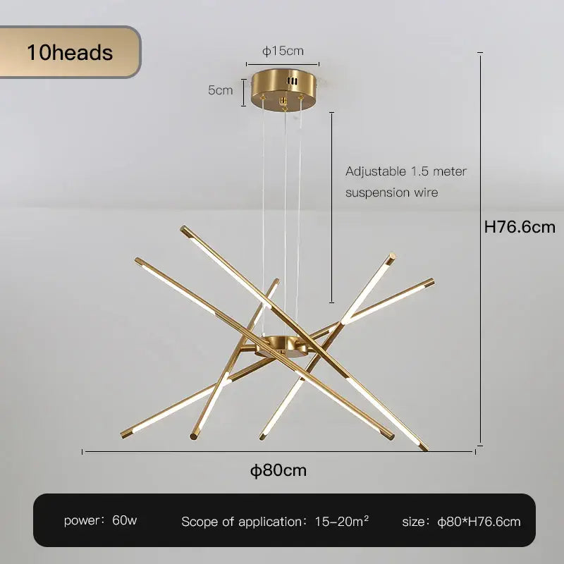 Modern gold led chandelier with remote control for dining room