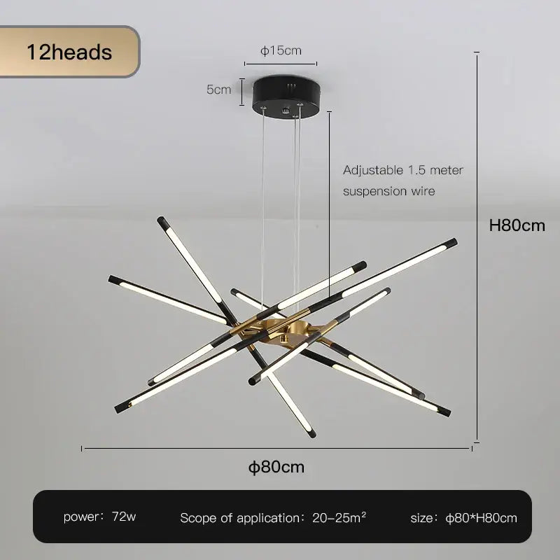 Modern gold led chandelier with remote control for dining room