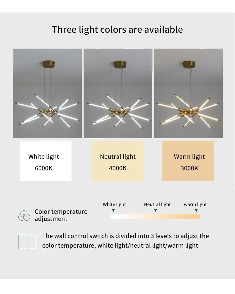 Modern gold led chandelier with remote control for dining room