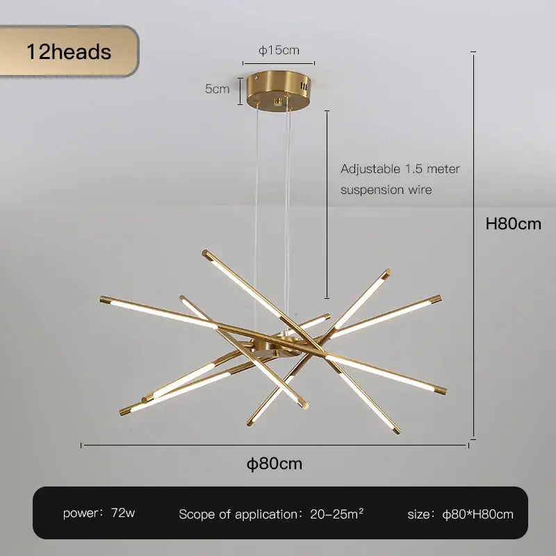 Modern gold led chandelier with remote control for dining room