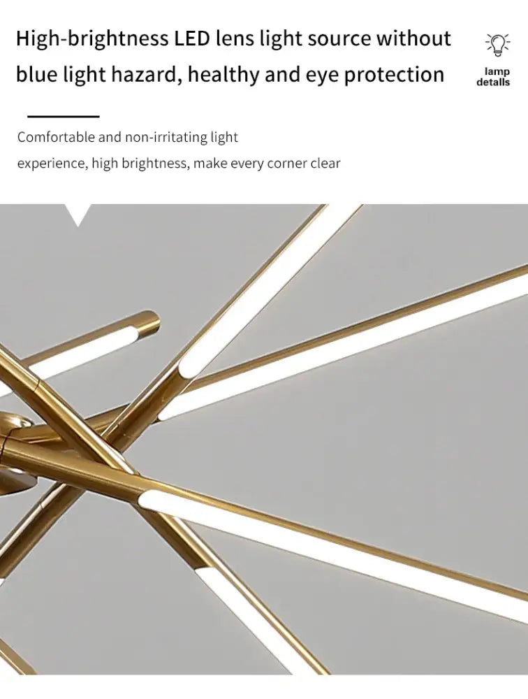 Modern gold led chandelier with remote control for dining room