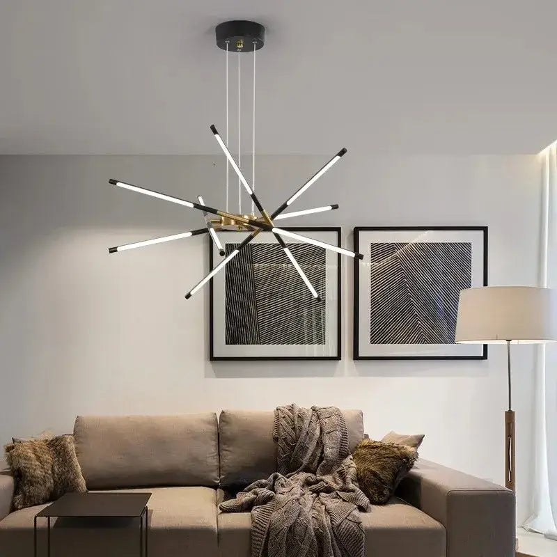 Modern gold led chandelier with remote control for dining room