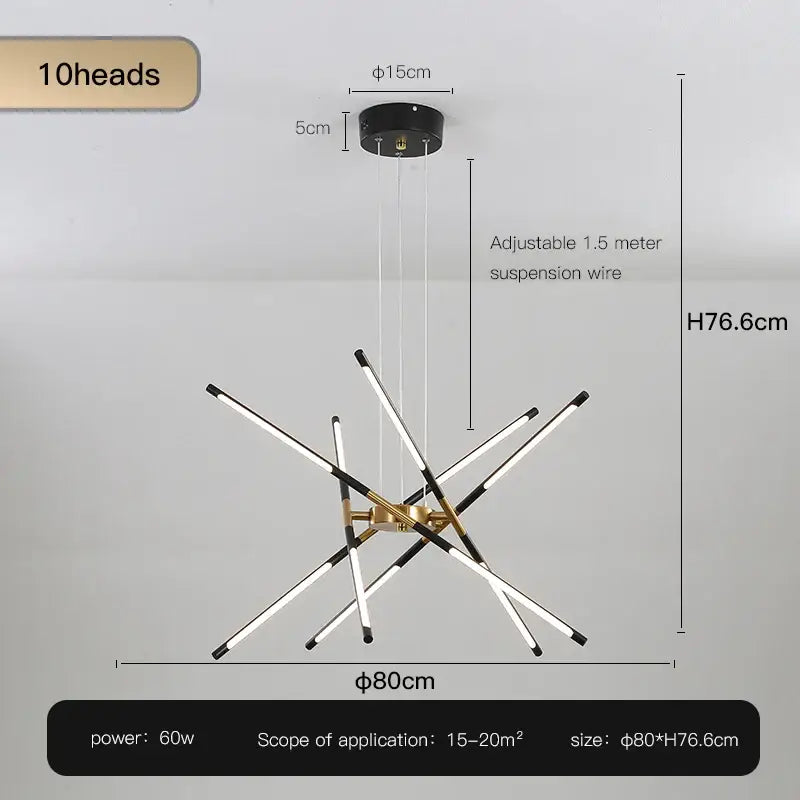 Modern gold led chandelier with remote control for dining room