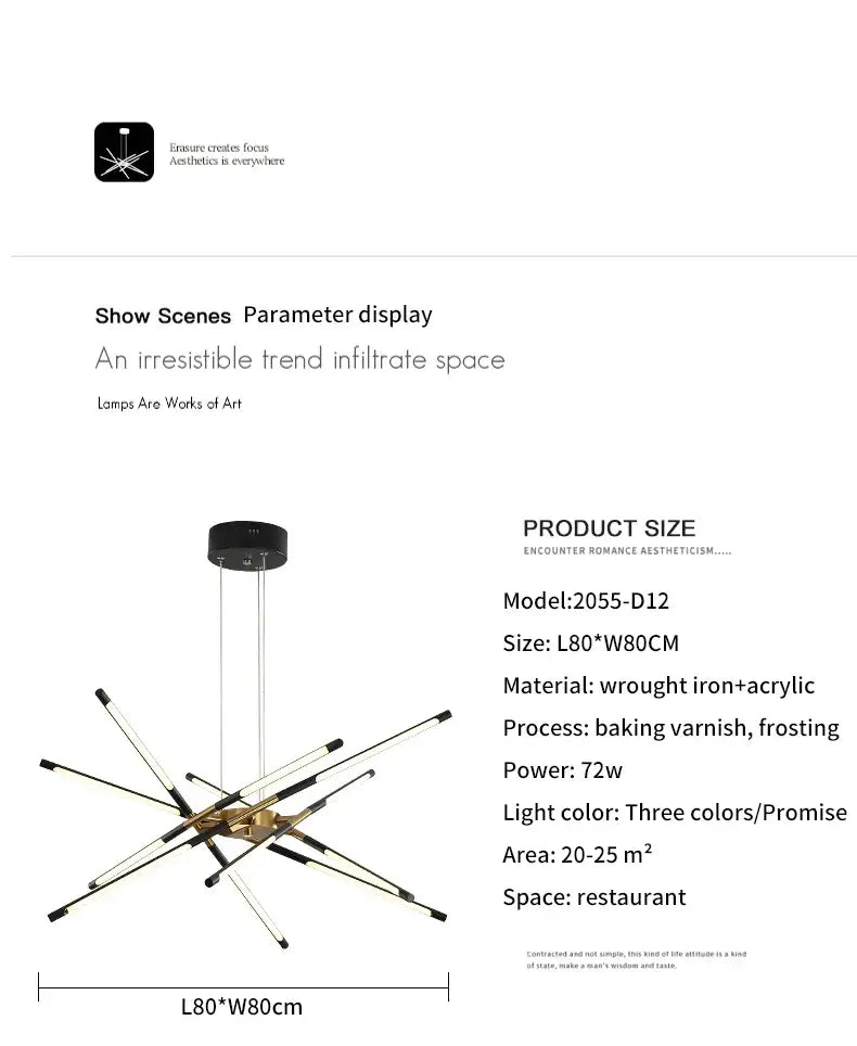 Modern gold led chandelier with remote control for dining room