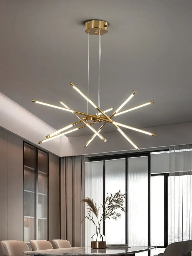 Modern gold led chandelier with remote control for dining room