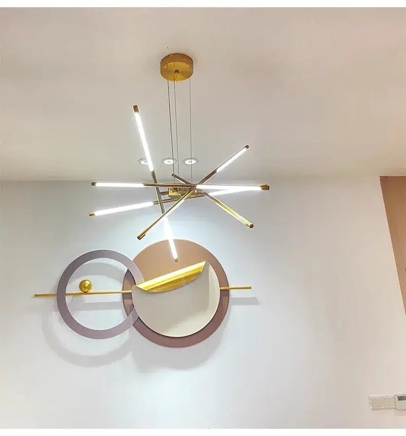 Modern gold led chandelier with remote control for dining room