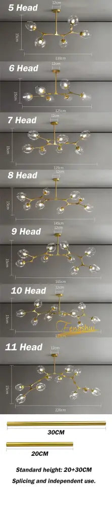 Nordic glass ball led chandelier black & gold dining room