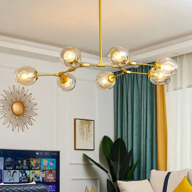 Nordic glass ball led chandelier black & gold dining room