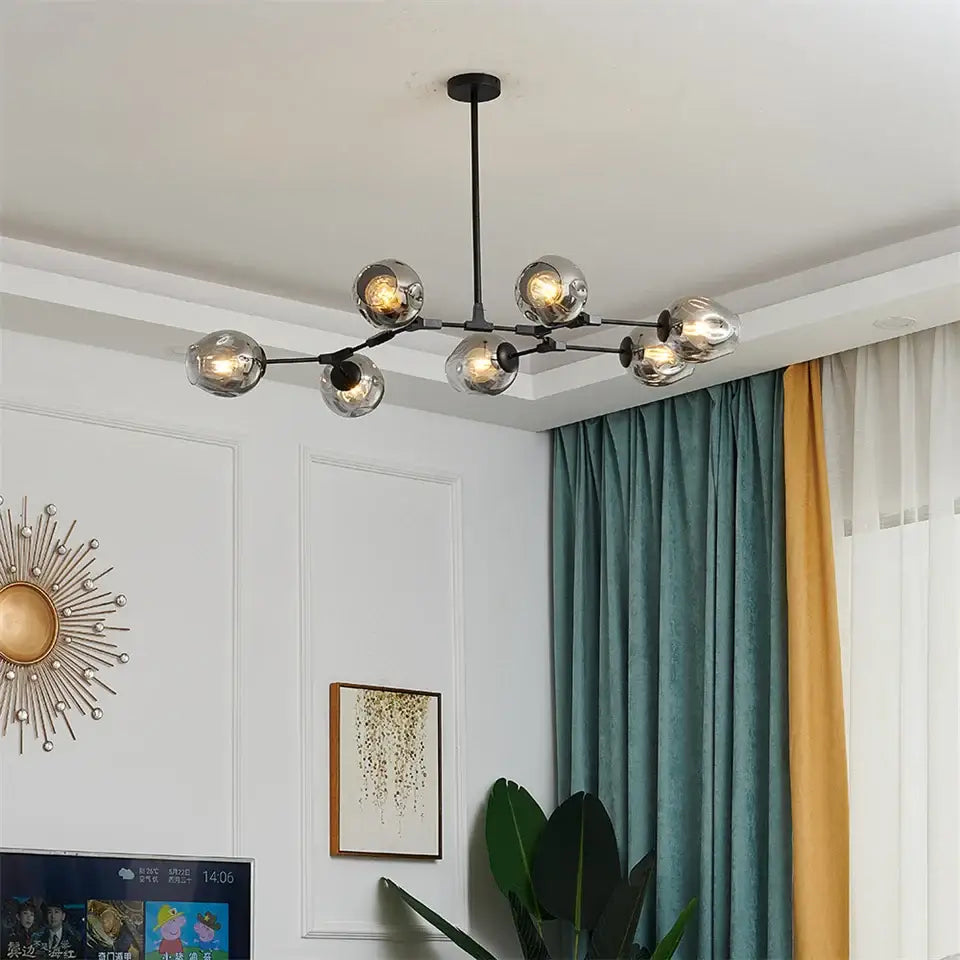 Nordic glass ball led chandelier black & gold dining room