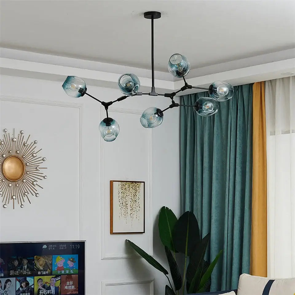 Nordic glass ball led chandelier black & gold dining room light