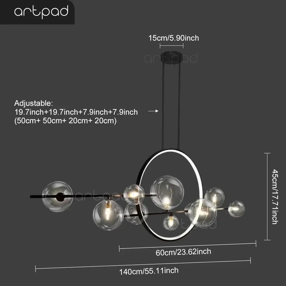Modern black nordic glass bubble led chandelier dining room light