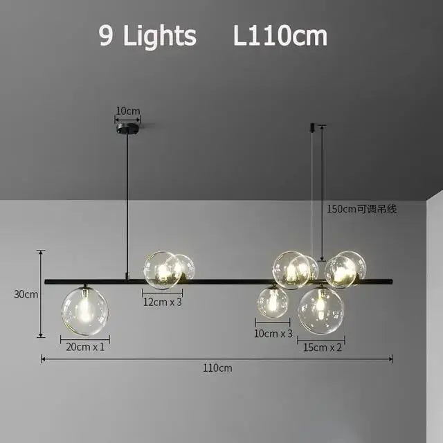 Modern black nordic glass bubble led chandelier dining room light