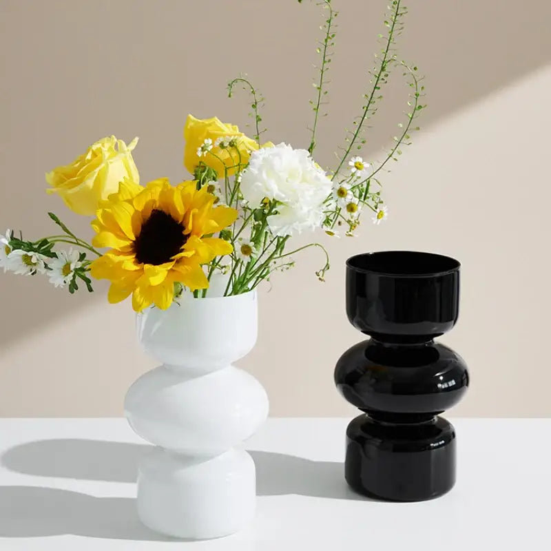 Glossy black stacked segment vase home decor living room