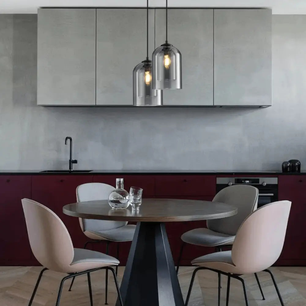 Modern black glass pendant light – kitchen clear dome set