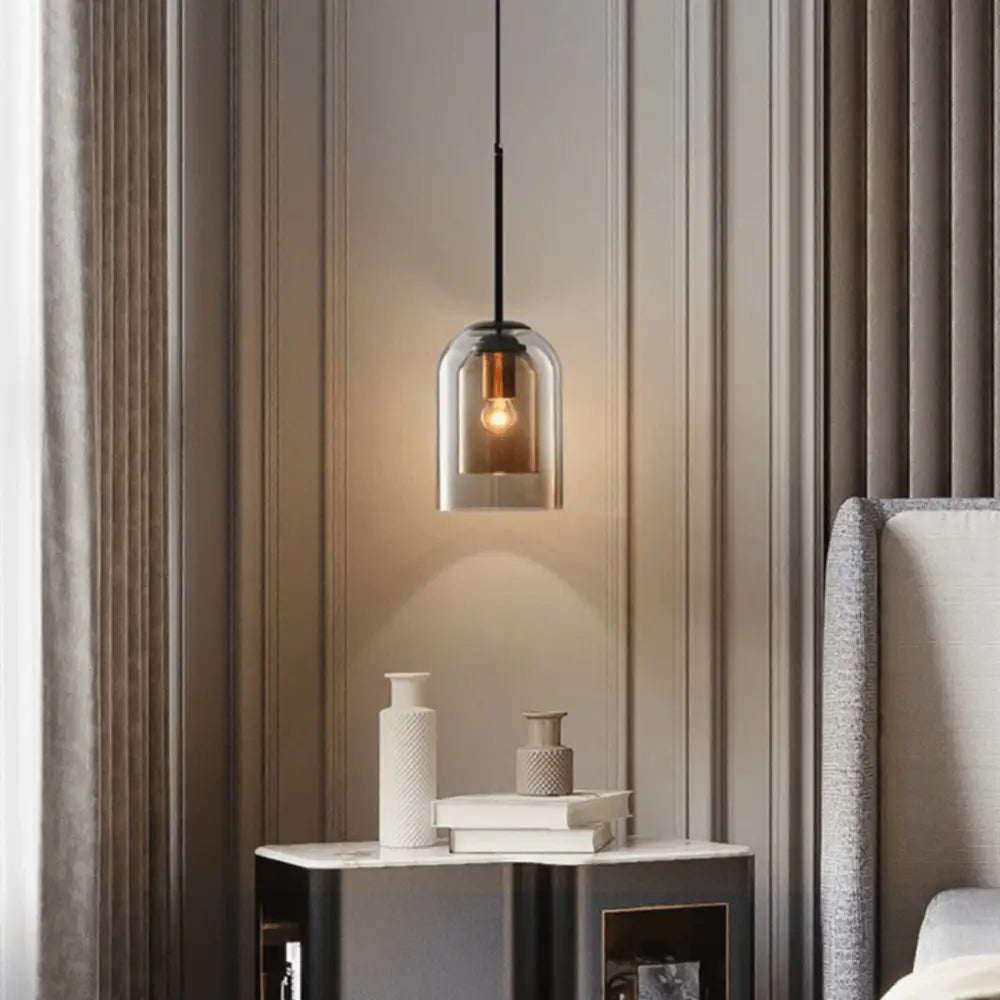 Modern black glass pendant light – kitchen clear dome set