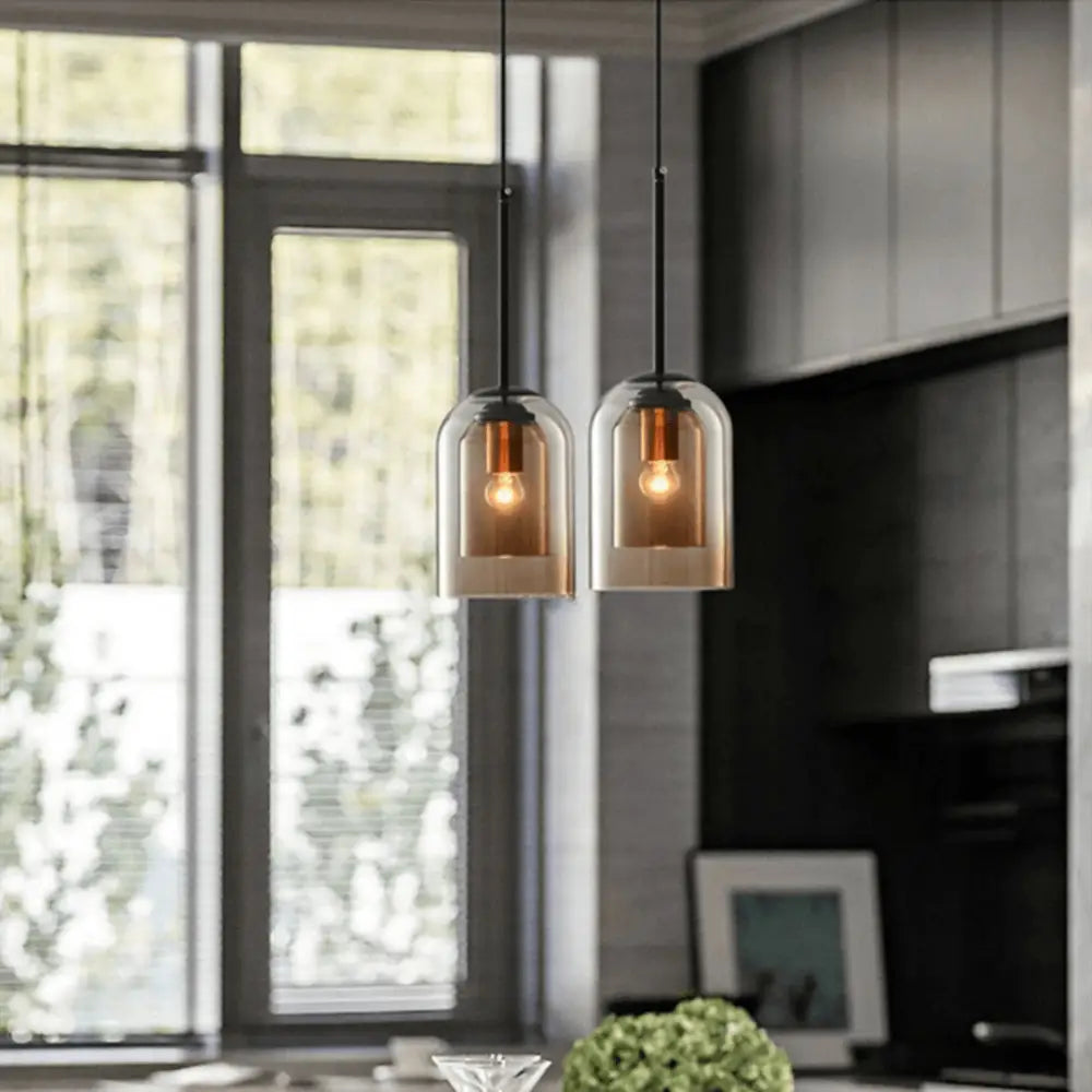 Modern black glass pendant light – kitchen clear dome set