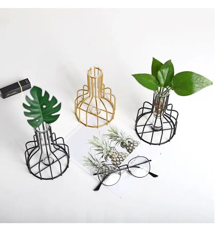 Nordic black & gold hydroponic vase living room wireframe decor