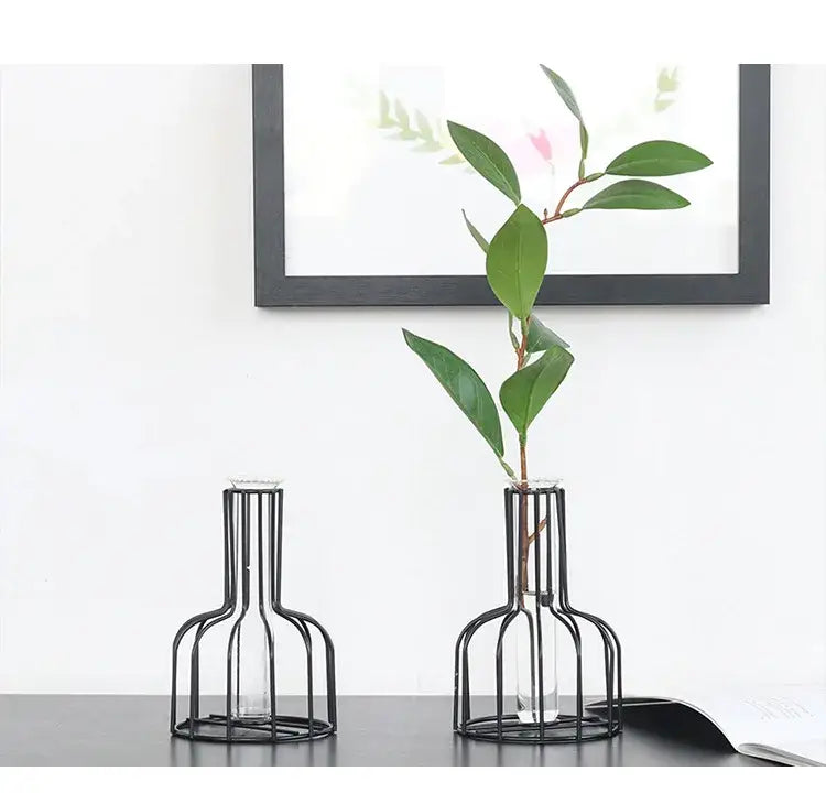 Nordic black & gold hydroponic vase living room wireframe decor