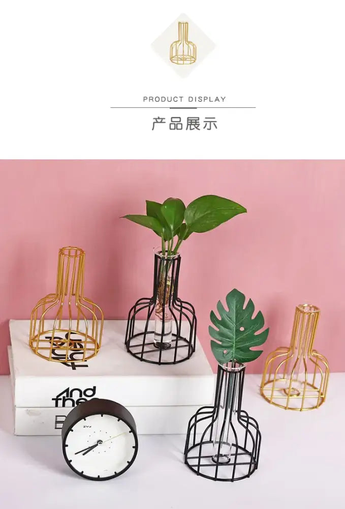 Nordic black & gold hydroponic vase living room wireframe decor