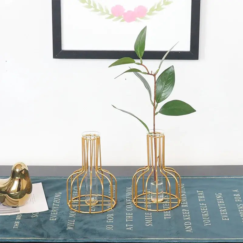 Nordic black & gold hydroponic vase living room wireframe decor
