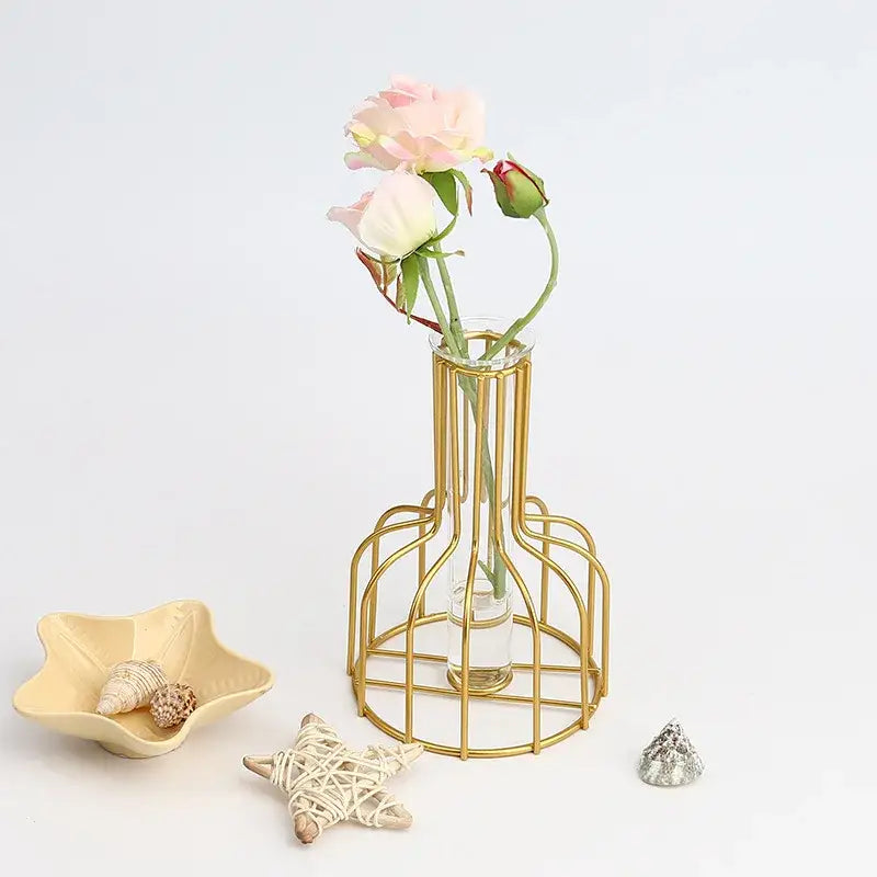 Nordic black & gold hydroponic vase living room wireframe decor