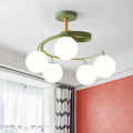 Nordic green & grey orb glass shade chandelier for living room