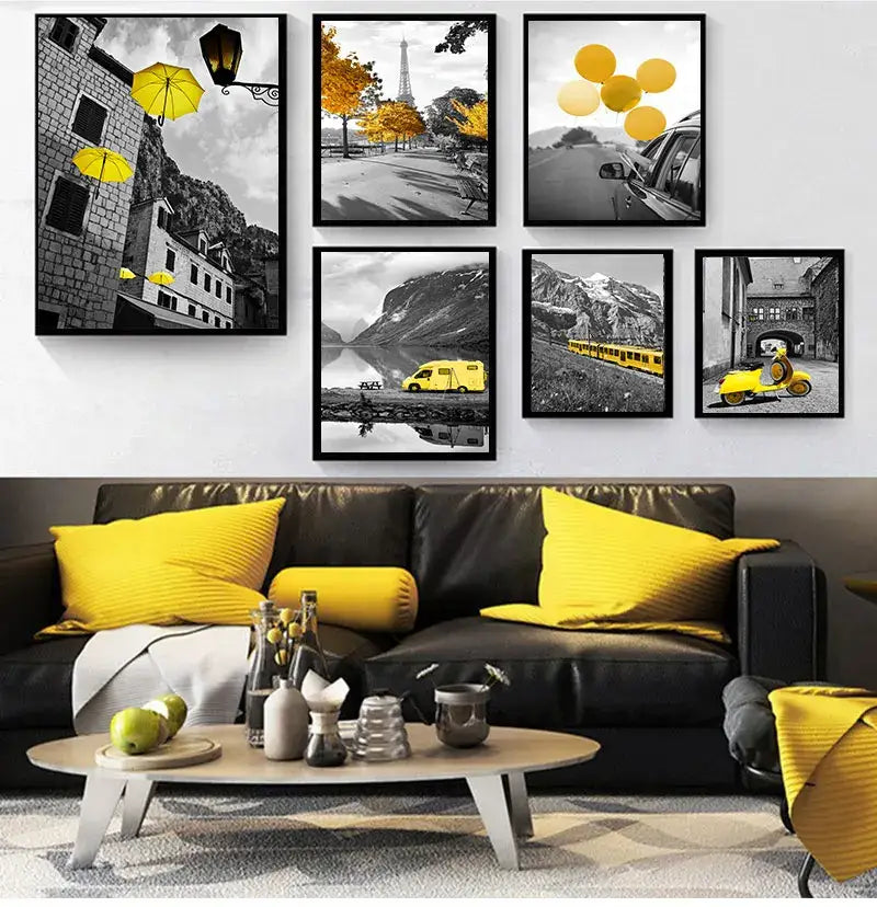 Vintage black wrought iron street lamp nordic landscape canvas living room
