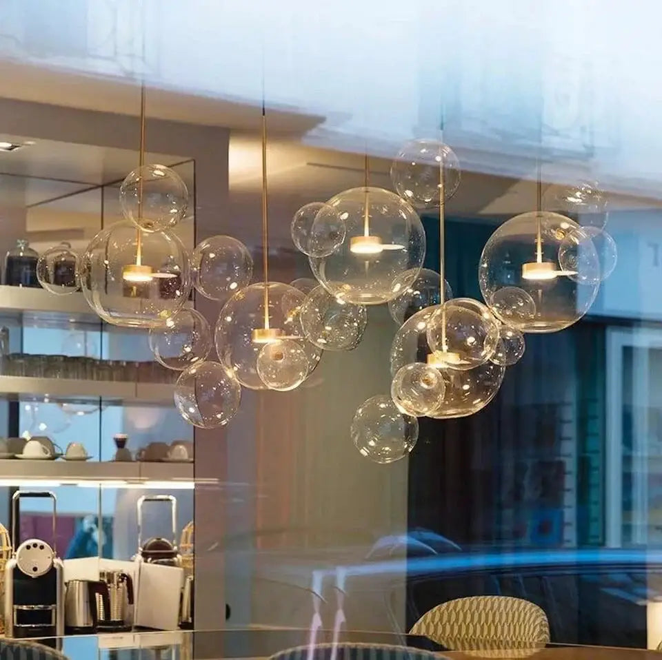 Modern nordic led bubble chandelier dining room glass pendant light