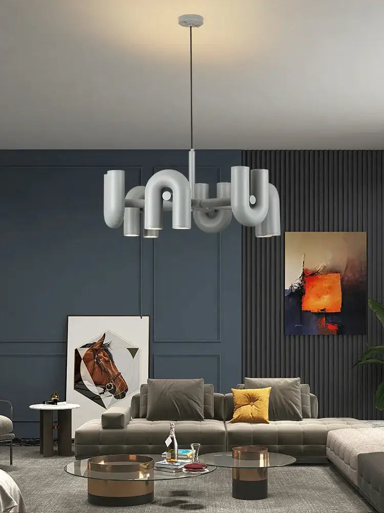 Modern red led ceiling chandelier for living room with u shaped lights
