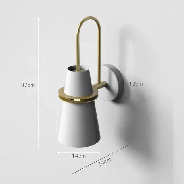 Minimalist blue and brass wall lamp – bedroom conical sconce