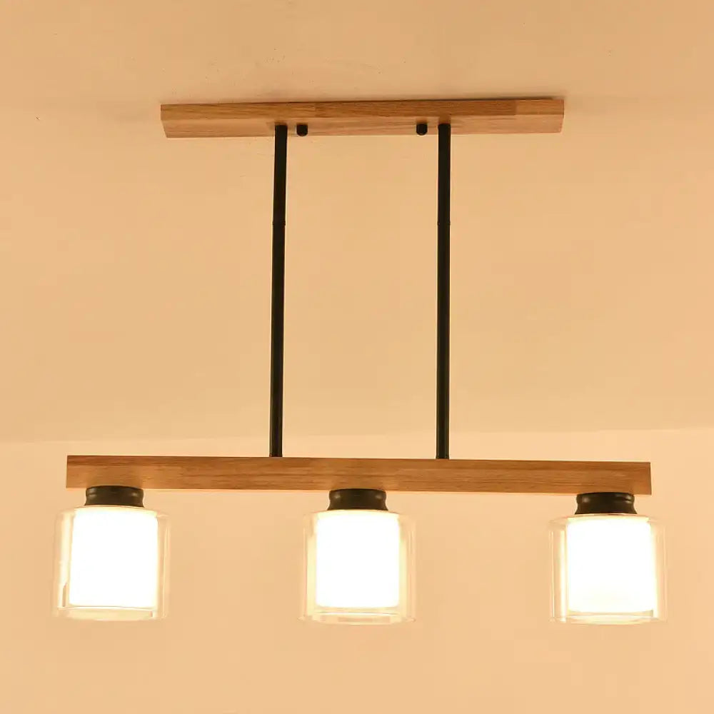 Nordic modern wood island pendant kitchen glass hanging light