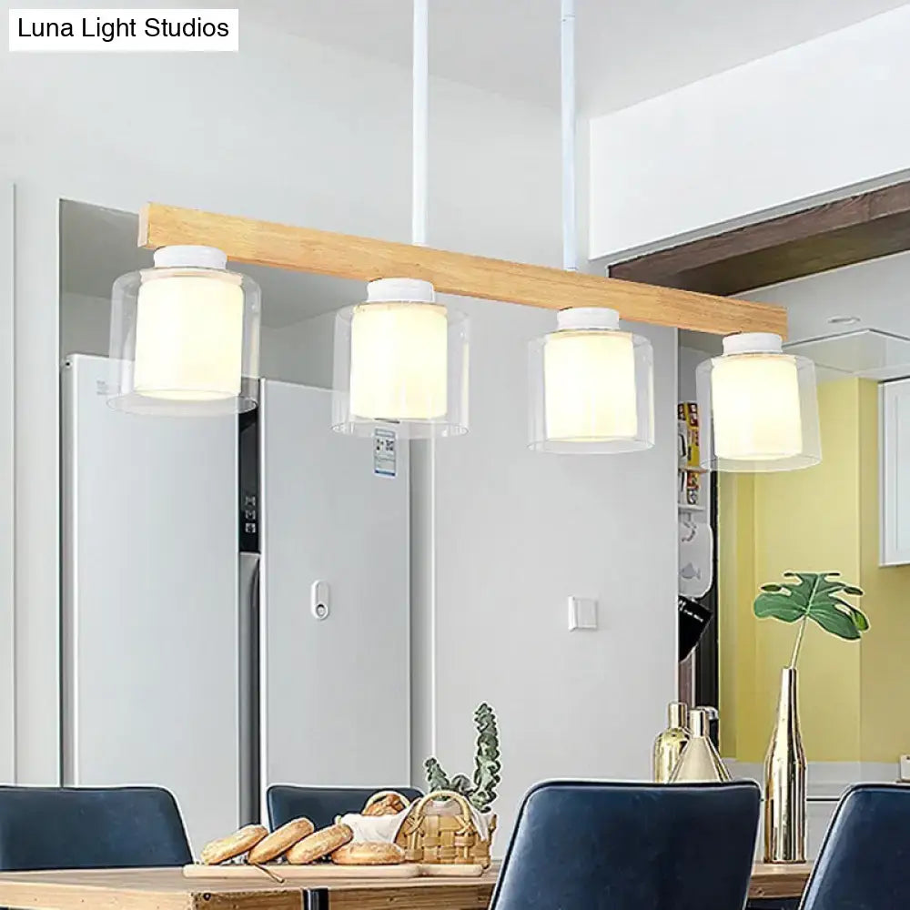 Nordic modern wood island pendant kitchen glass hanging light