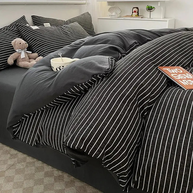 Nordic plaid green cotton bedding set for bedroom comfort