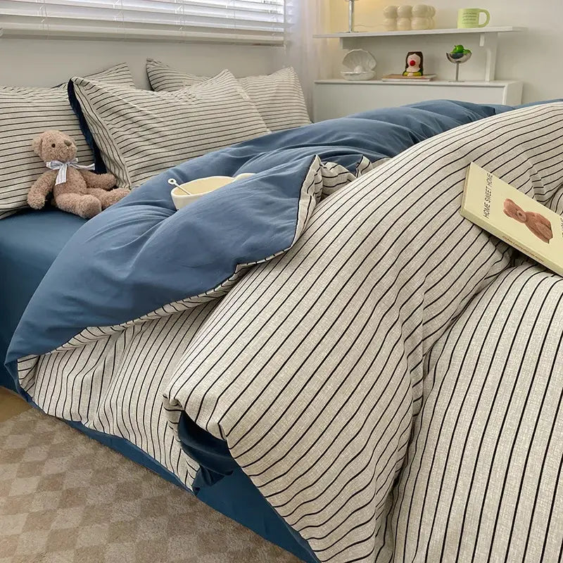 Nordic plaid green cotton bedding set for bedroom comfort