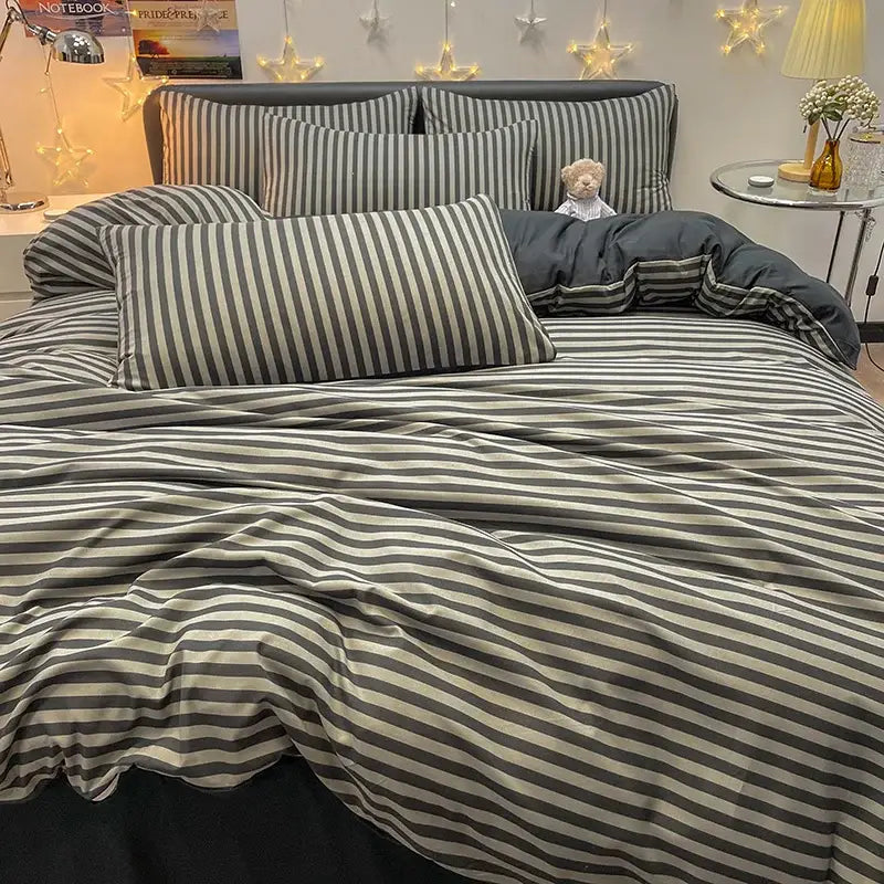 Nordic plaid green cotton bedding set for bedroom comfort