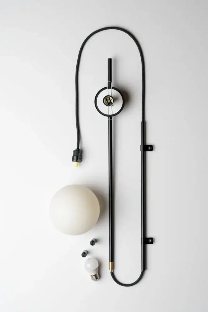 Minimalist white globe plug in wall lamp sconce – bedroom light